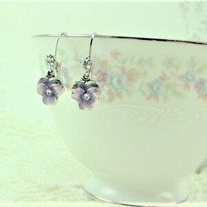 Pansy Earrings, Purple Pansies, Flower Earrings, Enameled Flower Earrings, Lavender Pansy Earrings, Pansy Drops, Cloisonne Pansy image 9