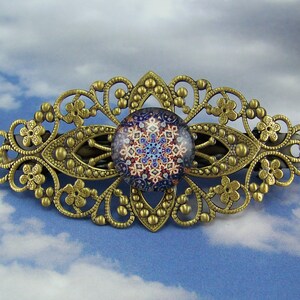 Hair Barrette, Filigree Hair Barrette, Bronze Hair Clip, Hair Clasp, French Hair Clip, Hair Accessory, Hair Clip, Glass Medallion Barrette