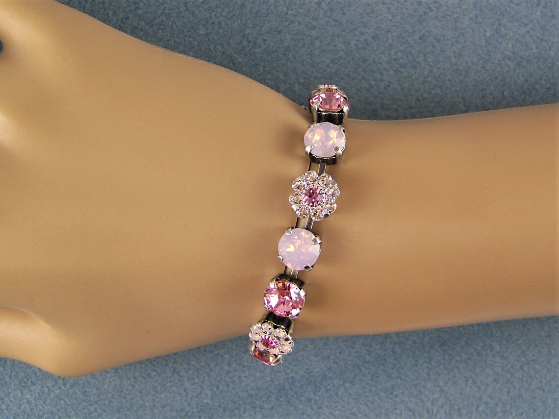 Pink Topaz Bracelet 8mm Tennis Bracelet Swarovski Flowers Etsy