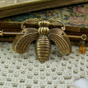 Bronze Honeybee Shawl Pin with Topaz Crystal