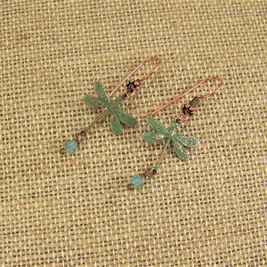 Verdigris Dragonfly Earrings, AB Crystal Dangle Earrings, Dragonfly earrings, Crystal Dragonflies, Damselflies, Copper Verdigris Earrings bild 9