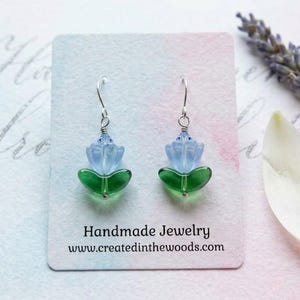 Pendientes de flores, pendientes de flor de loto, pendientes de primavera coloridos, pendientes de tulipán, pendientes de flor de cristal azul, nenúfar, flores azules