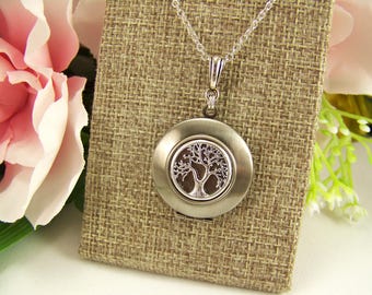 Tree of Life Locket, Brushed Silver Locket, Tree of Life Necklace, Tree Necklace, Pewter Tree, Family Locket, Keepsake Locket, Photo Locket
