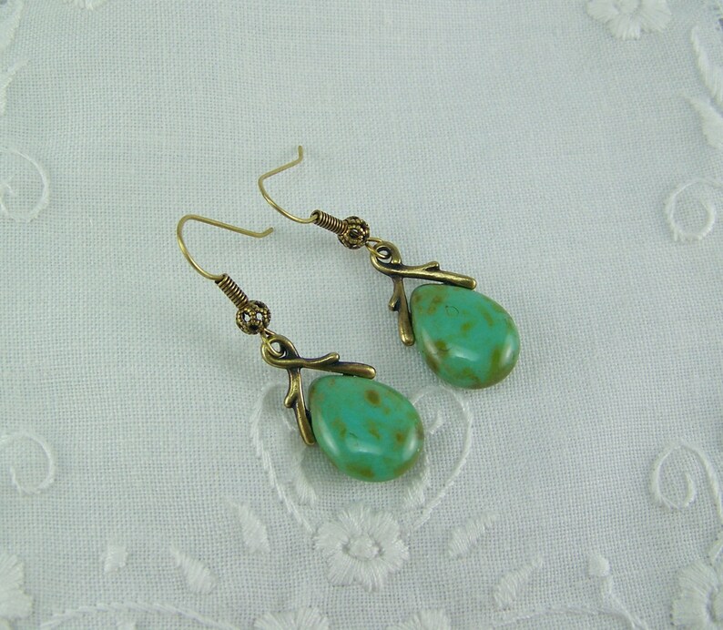 Czech Glass Teardrops Turquoise Green Czech Glass Earrings Turquoise Picasso Glass Picasso Earrings Picasso Glass Turquoise Earrings