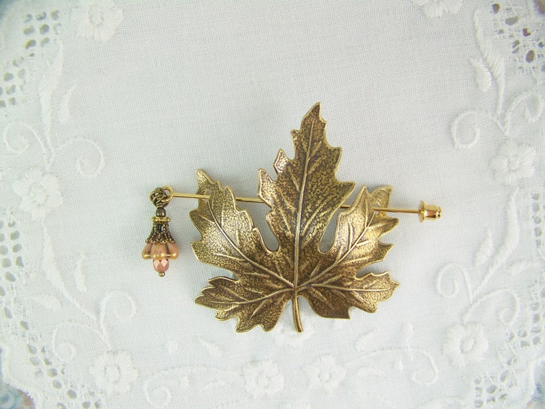 Shawl Pin, Scarf Pin, Sweater Pin, Maple Leaf Pin, Bronze Maple Leaf Pin, Leaf Pin, Leaf Brooch, Beaded Leaf Pin, Maple Leaf, Leaf Shawl Pin image 5