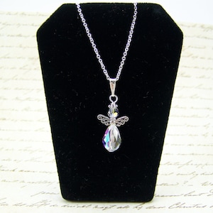 Crystal Angel Necklace, Silver Wings, Angel Necklace, Crystal Angel Necklace, AB Crystal Angel, Guardian Angel Necklace, Religious Necklace