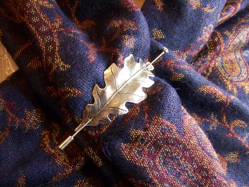 Silver Oak Leaf Pin, Shawl Pin, Scarf Pin, Oak Leaf Pin, Sweater Pin, Oak Leaf Shawl Pin, Leaf Pin, Stick Pin, Silver Leaf, Boutonniere, image 5