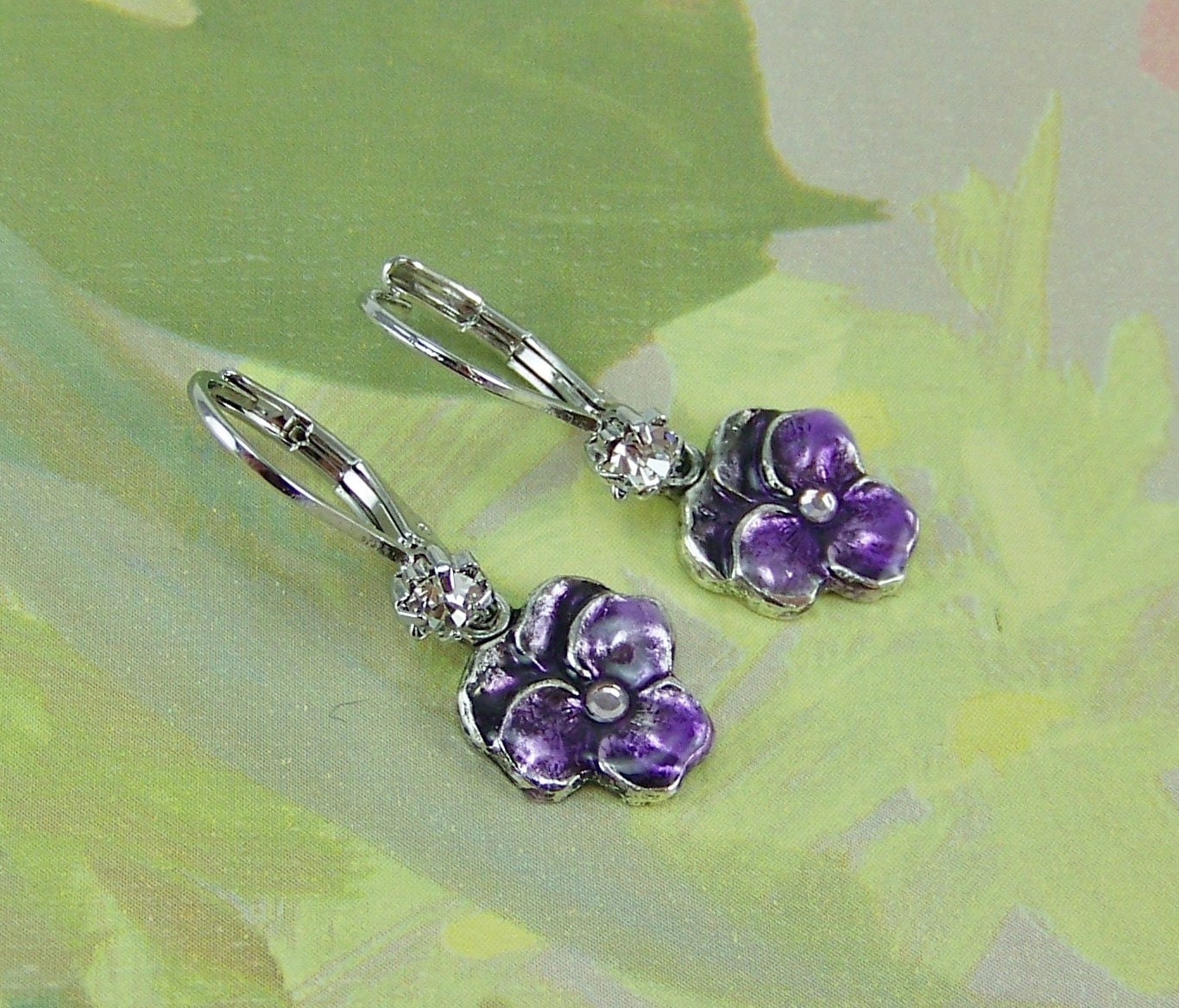 Pansy Earrings Deep Purple Pansies Flower Earrings Etsy