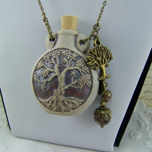 Tree of Life Necklace, Bottle Necklace, Tree of Life Flask, Bronze Tree of Life, Vessel Necklace, Flask, Perfume Oil Necklace, Ash Urn image 1