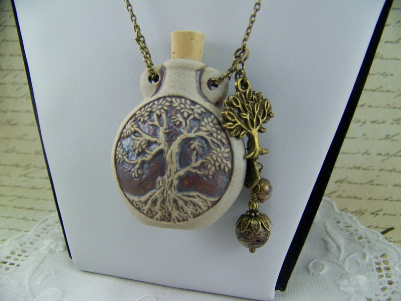 Tree of Life Necklace, Bottle Necklace, Tree of Life Flask, Bronze Tree of Life, Vessel Necklace, Flask, Perfume Oil Necklace, Ash Urn image 1