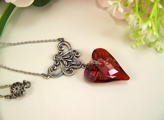 Crystal Heart Necklace, Red Magma Crystal Wild Heart Crystal, Valentine Necklace, Heart Crystal, Love Necklace, Valentine's Day, Bridal