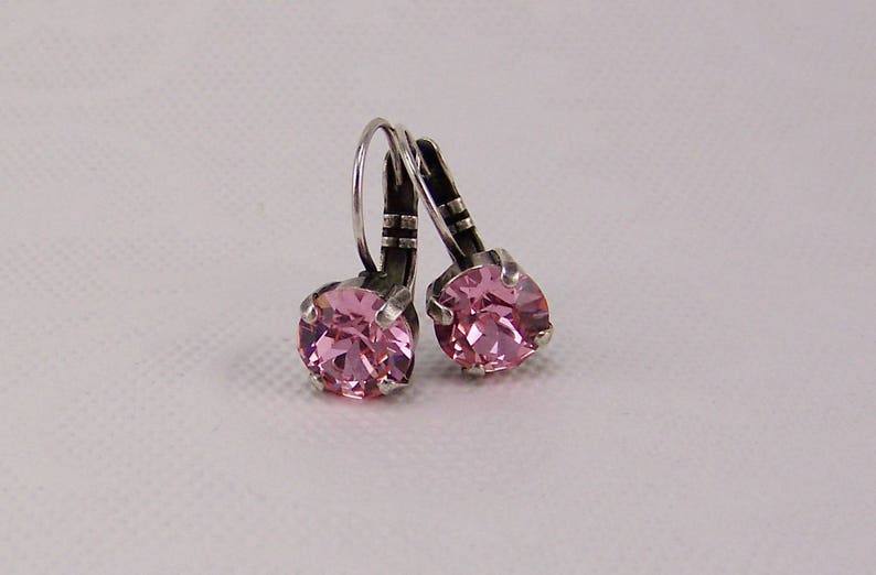 Pink Topaz Earrings, Cup Set Earrings, Light Rose Crystals, Crystal Earrings, Pink Earrings, October Birthstone, Pale Pink CrystalEarrings image 2