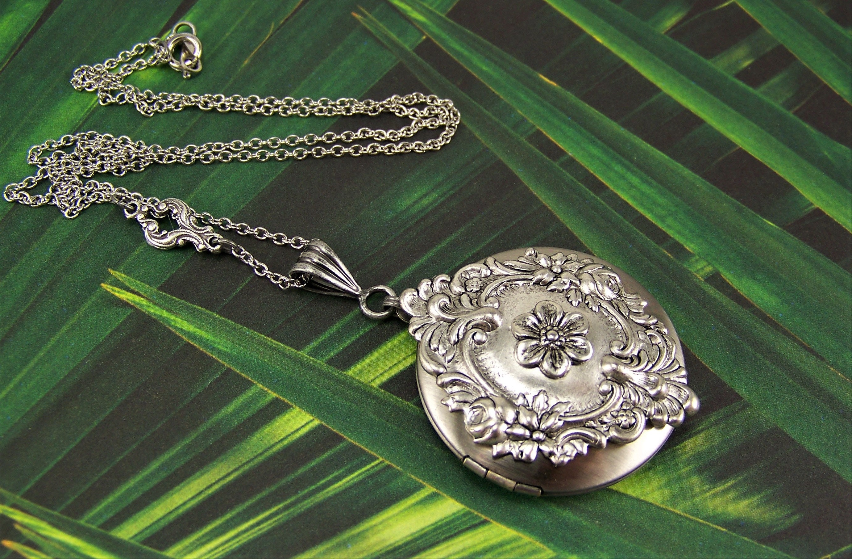 Silver Locket Floral Locket Flower Locket Rose Designed Etsy