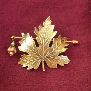 Shawl Pin, Scarf Pin, Sweater Pin, Maple Leaf Pin, Bronze Maple Leaf Pin, Leaf Pin, Leaf Brooch, Beaded Leaf Pin, Maple Leaf, Leaf Shawl Pin image 1