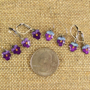 Pansy Earrings, Purple Pansies, Cloisonne Pansy Earrings, Pansy Petal Earrings, Pansy Flower Earrings, Hand Enameled Earrings image 7