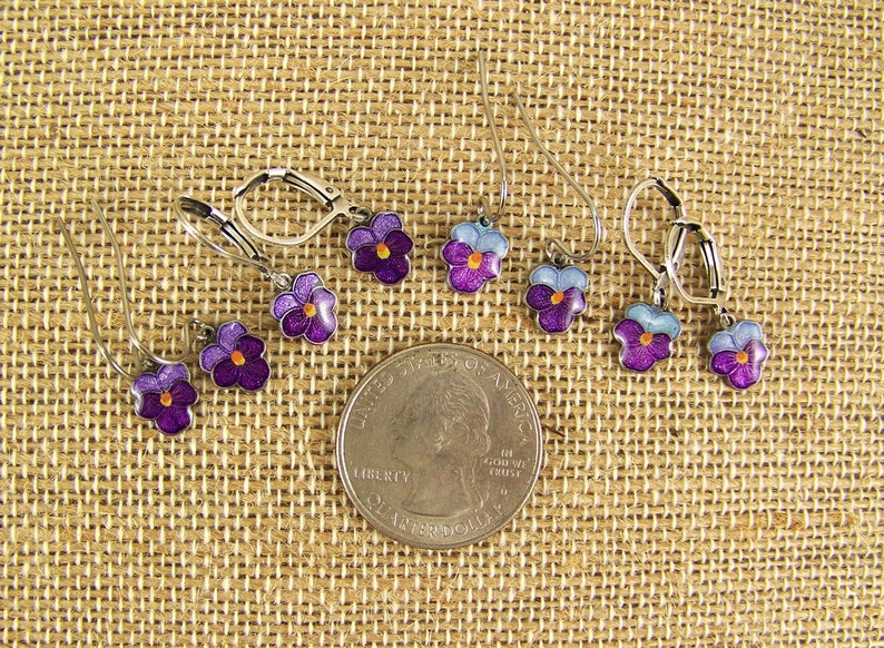 Pansy Earrings, Purple Pansies, Cloisonne Pansy Earrings, Pansy Petal Earrings, Pansy Flower Earrings, Hand Enameled Earrings image 7