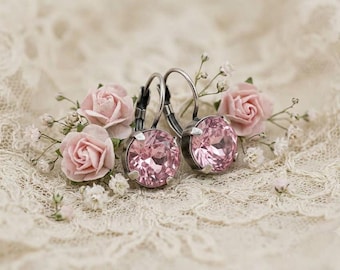 Pink Topaz Earrings, Cup Set Earrings, Light Rose Crystals, Crystal Earrings, Pink Earrings, October Birthstone, Pale Pink CrystalEarrings