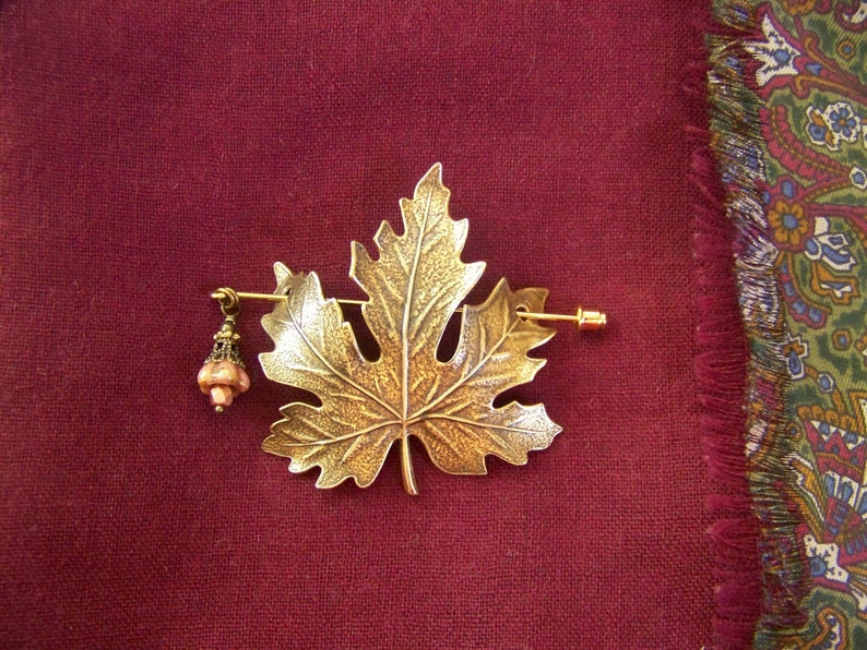 Shawl Pin, Scarf Pin, Sweater Pin, Maple Leaf Pin, Bronze Maple Leaf Pin, Leaf Pin, Leaf Brooch, Beaded Leaf Pin, Maple Leaf, Leaf Shawl Pin image 4