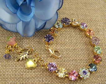 Colorful Crystal Bracelet, 8mm Tennis Bracelet, Flower Bracelet, Colorful Bracelet, Crystal Garden Bracelet, Austrian Crystal Bracelet