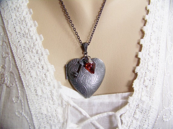 Silver Heart Locket, Embossed Locket, Red Magma Crystal Heart, Key to my heart, Crystal Wild Heart, Key Locket, Heart Locket, Love Locket