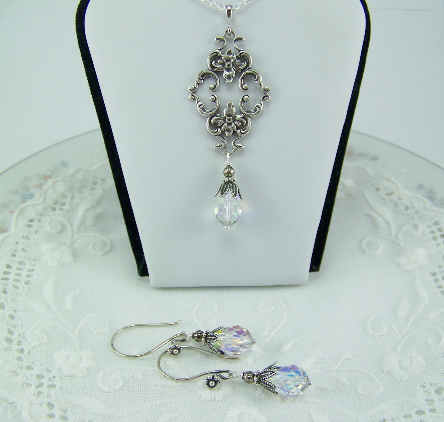 AB Crystal Jewelry Set AB Crystal Teardrop Necklace Teardrop Etsy