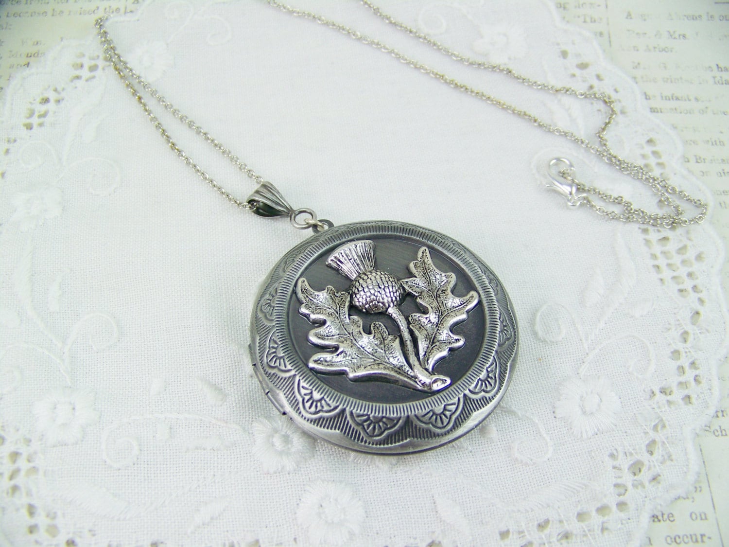 Thistle Locket Scottish Thistle Locket Thistle Necklace Etsy