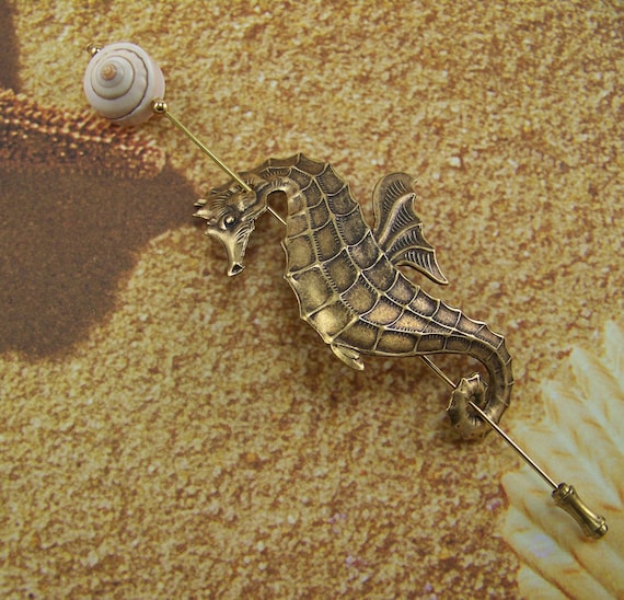 Seahorse Pin, Shawl Pin, Scarf Pin, Sweater Pin, Seashell Pin, Sarong Pin, Ocean Pin, Seahorse, Shell Jewelry, Beach Cover up Pin, Seashell