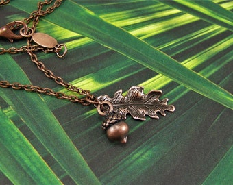 Copper Acorn Necklace, Copper Oak Leaf Necklace, Acorn and Oak Leaf Necklace, Leaf Necklace, Good Luck Necklace, Acorn Necklace, Oak Leaf