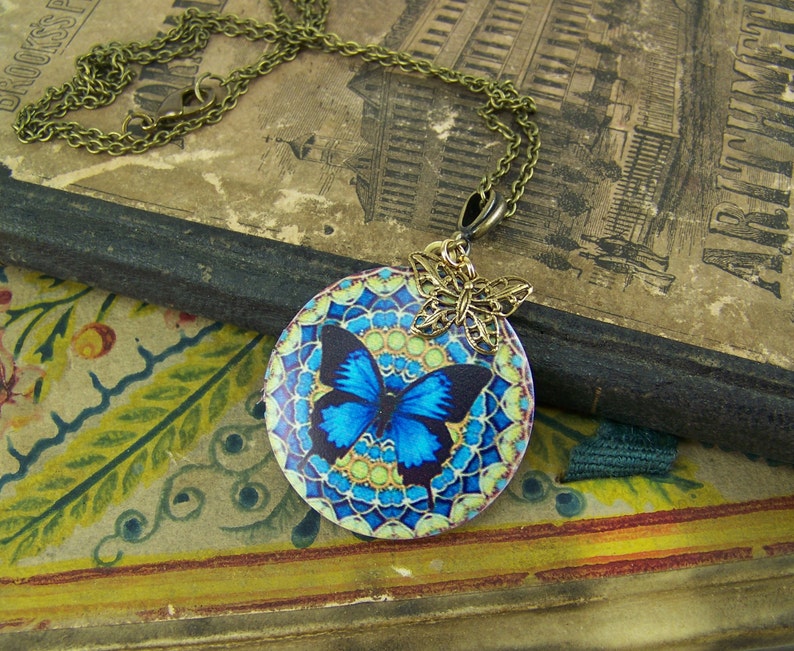 Butterfly Locket Colorful Butterfly Photo Locket Antique Etsy