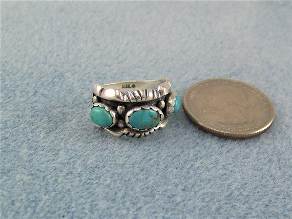 Vintage Turquoise Ring, 925 Sterling Three Stone … - image 8