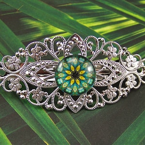 Kaleidoscope Hair Barrette, Filigree Hair Barrette, Silver Barrette, Medallion Barrette, Hair Clasp, French Hair Clip, Kaleidoscope Filigree