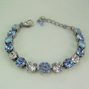 Light Blue Crystal Bracelet: Sapphire Flower Tennis Bracelet