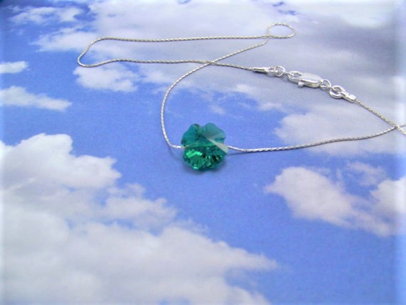 Shamrock Necklace, Four Leaf Clover, Emerald Green Shamrock, Crystal Shamrock Sterling Necklace, St Patrick's Day, Emerald Crystal Necklace image 3