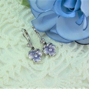 Pansy Earrings, Purple Pansies, Flower Earrings, Enameled Flower Earrings, Lavender Pansy Earrings, Pansy Drops, Cloisonne Pansy image 3