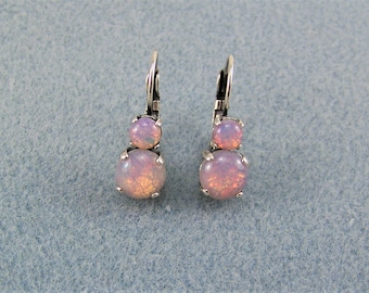 Fire Opal Earrings, Pink Opal Earrings, Lever back Opals, October Birthstone, Fire Opals, Pink Fire Opals, Iridescent Opals, Opal Earrings