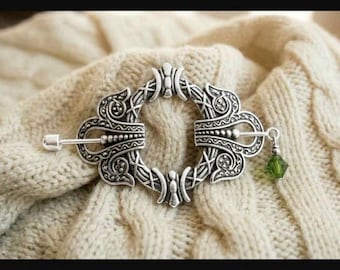 Celtic Knot Pin, Shawl Pin, Scarf Pin, Sweater Pin, Large Shawl Pin, Crystal Stick Pin, Silver Filigree Scarf Pin, Silver Celtic Wreath Pin