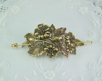 Flower Scarf Pin, Shawl Pin, Scarf Pin, Sweater Pin, Flower Shawl Pin, Crystal Stick Pin, Flower Bouquet, Bronze Flower Pin, Flower Pin