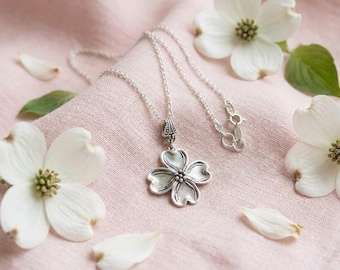 Dogwood Necklace, Dogwood Flower, Silver Dogwood, Flower Petal Necklace, Four Petal Flower Necklace, Spring Necklace, Dogwood