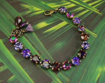 8mm genuine Austrian Crystal Bracelet, Tanzanite, Plum & Amethyst Crystal Bracelet, Bronze Tennis Bracelet, Mariana Style Crystal Bracelet