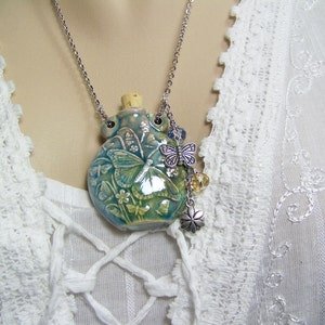 Butterfly Necklace, Raku Necklace, Flask, Essence Bottle, Ash Urn, Vessel Necklace, Ceramic Butterfly, Bottle Necklace, Butterfly, Crystals