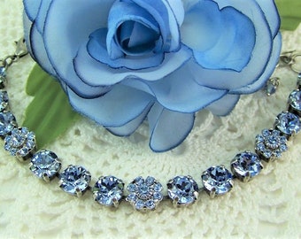 Sapphire Bracelet, Blue Flower Bracelet, 8mm Tennis Bracelet