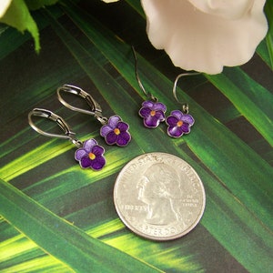 Pansy Earrings, Purple Pansies, Cloisonne Pansy Earrings, Pansy Petal Earrings, Pansy Flower Earrings, Hand Enameled Earrings image 6