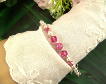 Baby Girl Bracelet, Pink Pearl Bracelet, Rose Bracelet, Baptism Bracelet, Infant Bracelet, Baby Gift, Lampwork Rose, Little Girl Bracelet