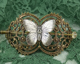 Butterfly Shawl Pin, Bronze Filigree Pin, Scarf Pin, Sweater Pin, Butterfly Pin, Hair Accent, Silver Butterfly, Large Shawl Pin, Stick Pin