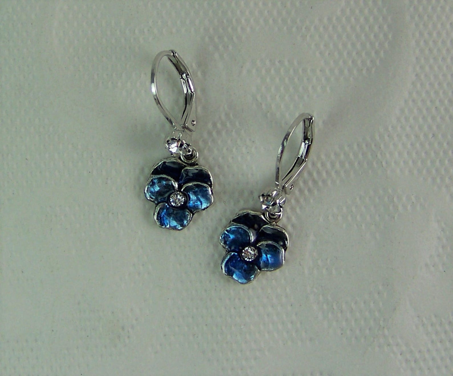 Pansy Earrings Blue Pansy Earrings Crystal Pansies Flower Etsy