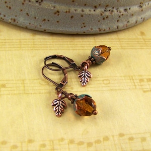 Crystal Acorn Earrings, Verdigris Acorn Earrings, Golden Crystal Earrings, Copper Oak Leaf, Copper Acorn, Acorn Earring, Verdigris Acorn Cap