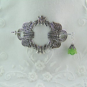 Celtic Knot Pin, Shawl Pin, Scarf Pin, Sweater Pin, Large Shawl Pin, Flower Stick Pin, Silver Filigree Scarf Pin, Silver Celtic Wreath Pin