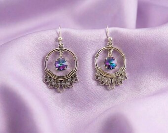 Boucles d'oreilles pendantes Vitrial Crystal Chandelier, créoles décoratives rondes, boucles d'oreilles pendantes irisées