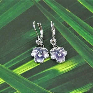 Pansy Earrings, Purple Pansies, Flower Earrings, Enameled Flower Earrings, Lavender Pansy Earrings, Pansy Drops, Cloisonne Pansy image 1