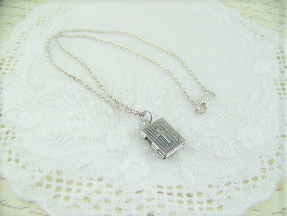 Bible Locket, First Communion Necklace, Cross Locket, Religious Locket ...